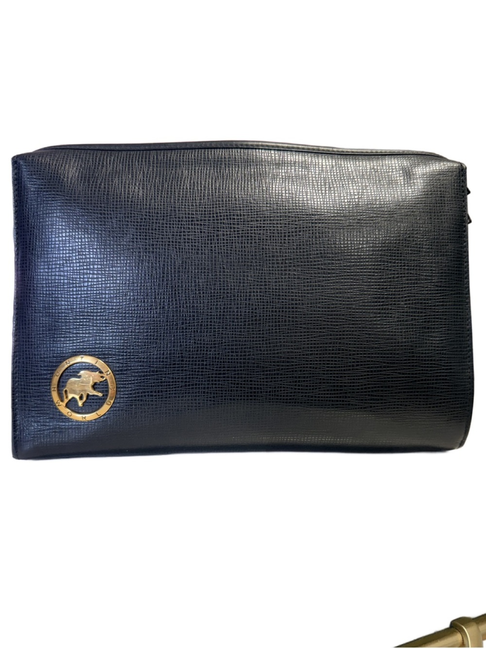 Hunting World Elephant Medallion Black Leather Vanity Clutch Pouch Made in Italy